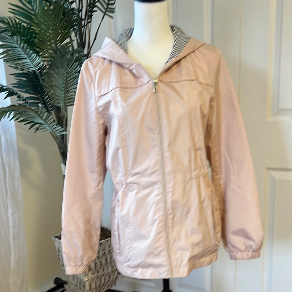 Gallery,Women's Pink Hooded Rain Jacket, petite small, light pink